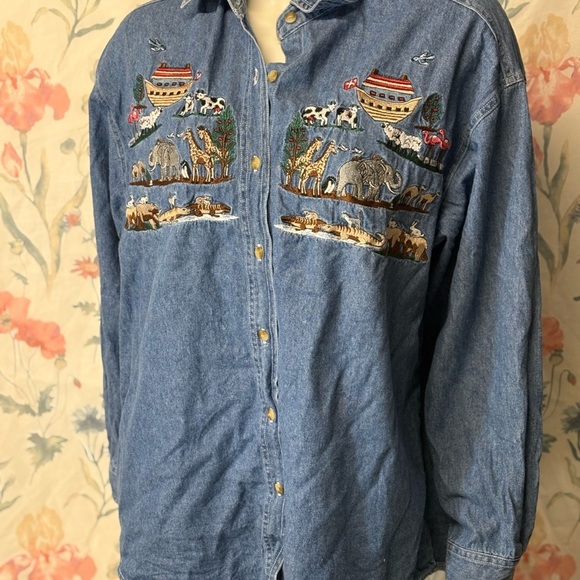 Vintage Embroidered Denim Button Down Shirt - Picture 1 of 9